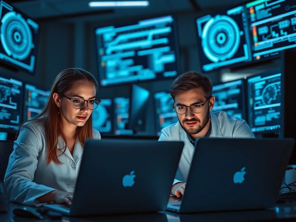 A team of data scientists collaborating on a complex data analysis project, using advanced software tools and techniques to extract meaningful insights from large datasets.