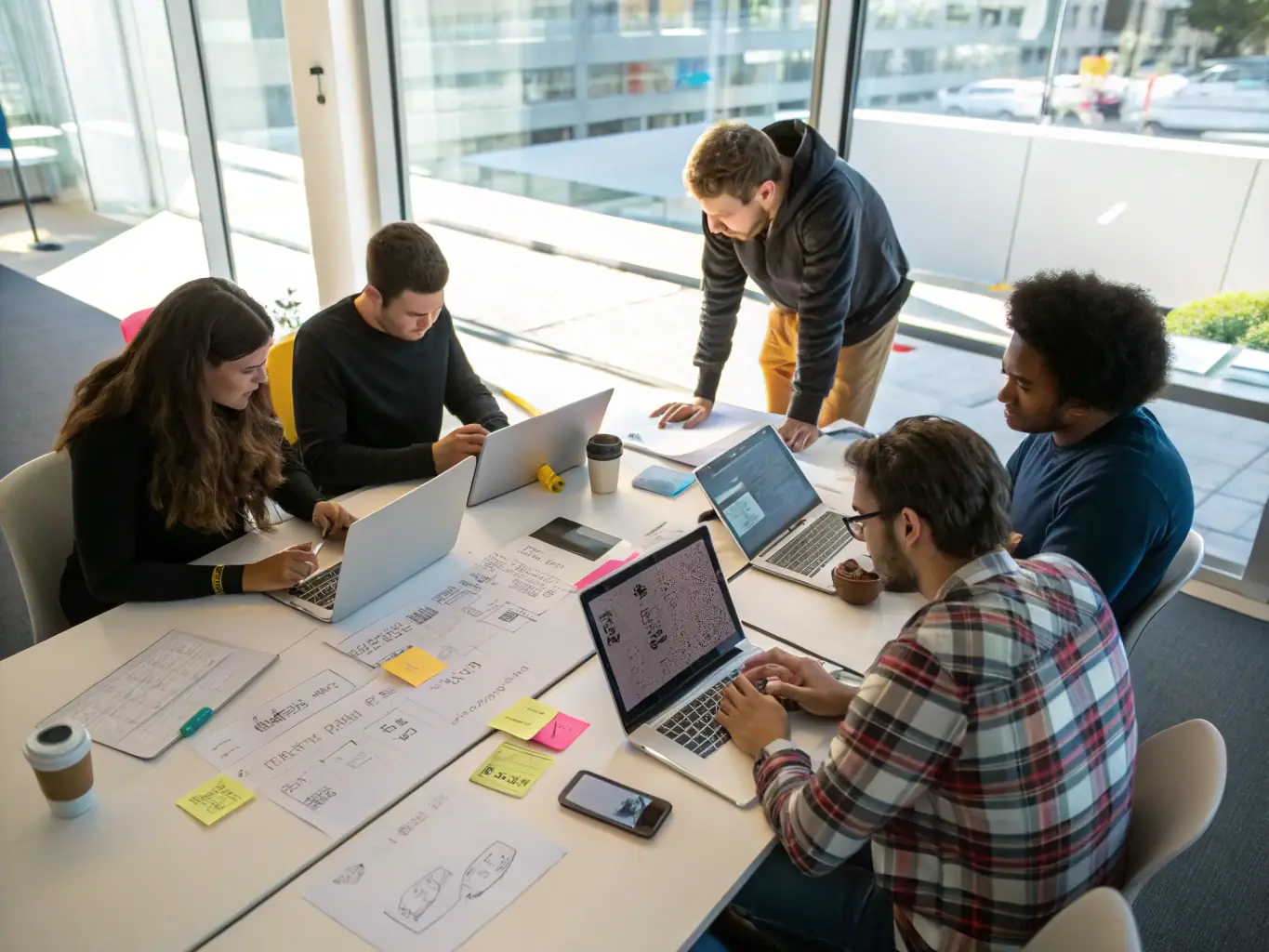 A team of software developers collaborating on a project, showcasing their expertise in creating custom software solutions for businesses.